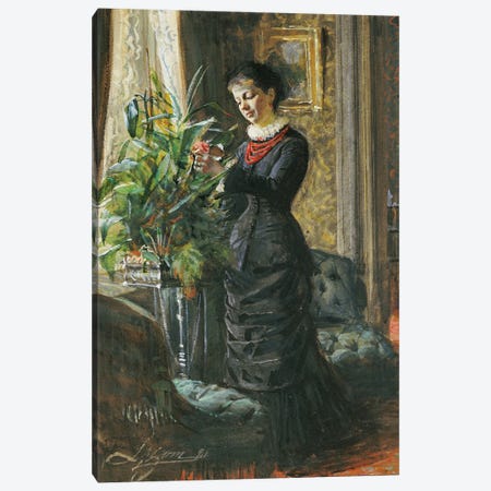 Portrait of Fru Lisen Samson, nee Hirsch, arranging Flowers at a Window, 1881  Canvas Print #BMN5414} by Anders Leonard Zorn Canvas Art Print