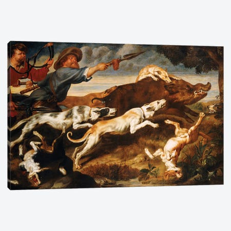 A Boar Hunt  Canvas Print #BMN5416} by Frans Snyders Canvas Art Print