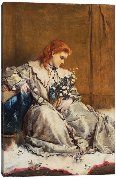 Daydream, Young Red-Headed Girl with Blue Ottoman  Canvas Art Print