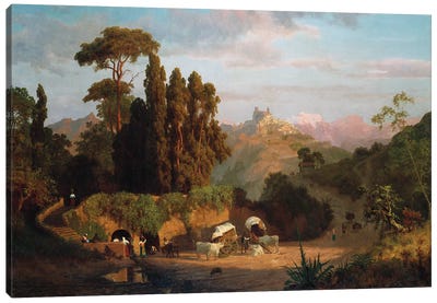 Italian Mountains, 1859  Canvas Art Print - Cypress Trees