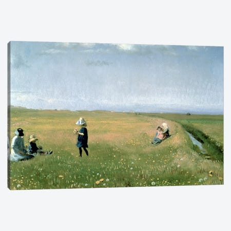 Children and Young Girls picking Flowers in a meadow north of Skagen Canvas Print #BMN544} by Michael Peter Ancher Canvas Wall Art