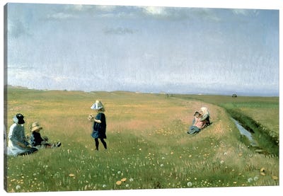 Children and Young Girls picking Flowers in a meadow north of Skagen Canvas Art Print
