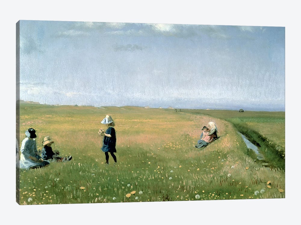 Children and Young Girls picking Flowers in a meadow north of Skagen by Michael Peter Ancher 1-piece Art Print
