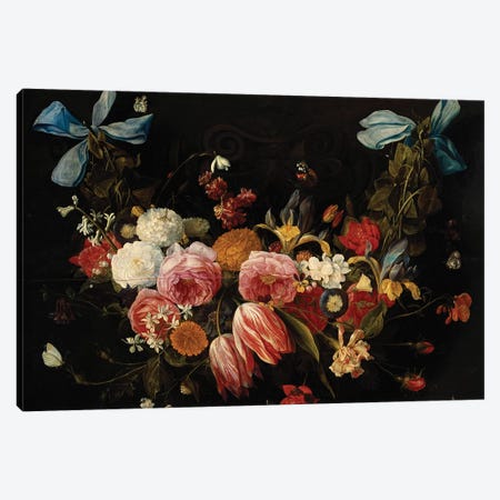 A Swag of Roses, Tulips, Dahlias and other Flowers  Canvas Print #BMN5464} by Jan van Kessel Canvas Art
