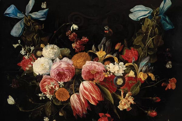 Botanical Still Life: A Swag of Roses, Tulips, Dahlias and other Flowers  by Jan van Kessel