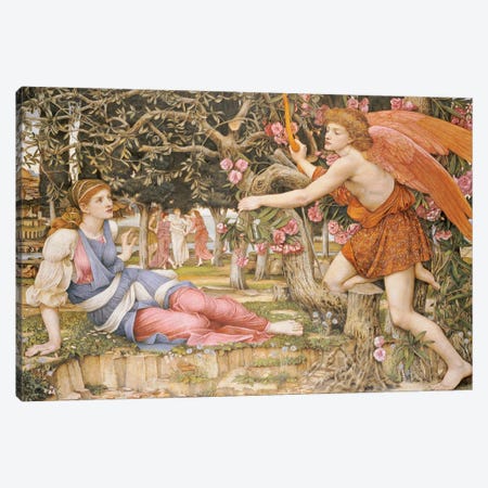 Love and the Maiden, 1877  Canvas Print #BMN5474} by John Roddam Spencer Stanhope Canvas Print