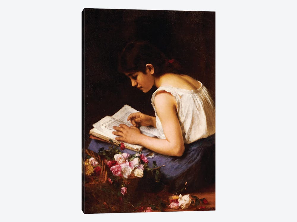 A Girl Reading  by Alexei Alexevich Harlamoff 1-piece Canvas Wall Art