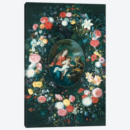 The Mystic Marriage of St. Catherine, Surrounded by a Garland of Flowers  Canvas Print #BMN5494} by Jan Brueghel the Younger Canvas Print