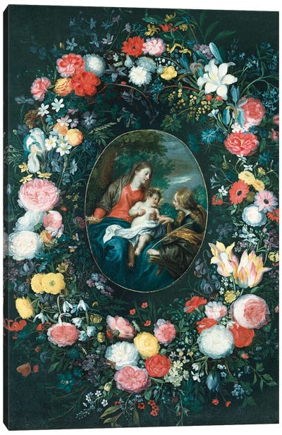 The Mystic Marriage of St. Catherine, Surrounded by a Garland of Flowers  Canvas Art Print