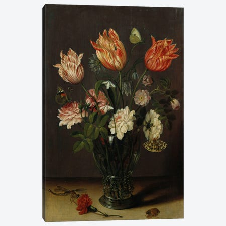 Tulips with other Flowers in a Glass on a Table  Canvas Print #BMN5495} by Jan Brueghel the Younger Canvas Print