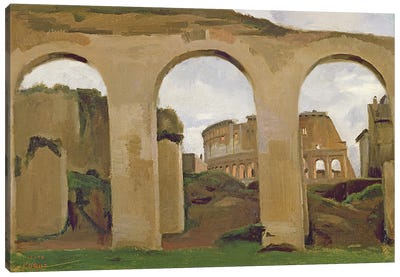 The Colosseum, seen through the Arcades of the Basilica of Constantine, 1825  Canvas Art Print