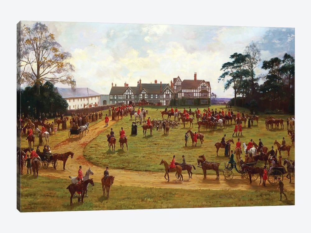 The Cheshire Hunt - the Meet at Calveley Hall  by George Goodwin Kilburne 1-piece Canvas Art Print