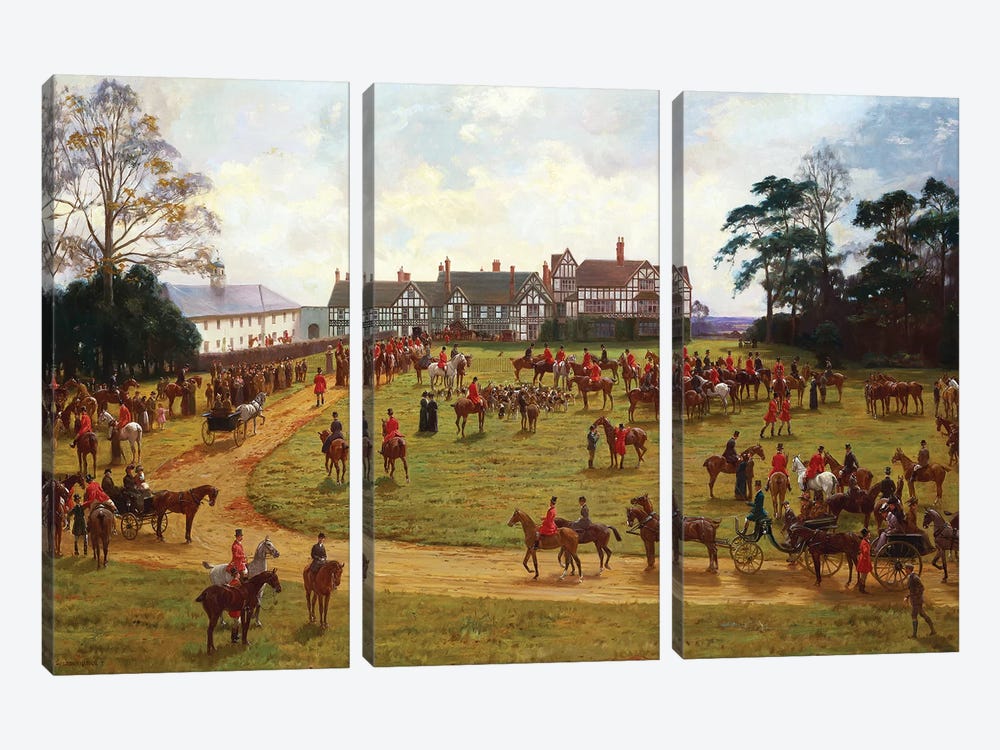 The Cheshire Hunt - the Meet at Calveley Hall  by George Goodwin Kilburne 3-piece Canvas Print