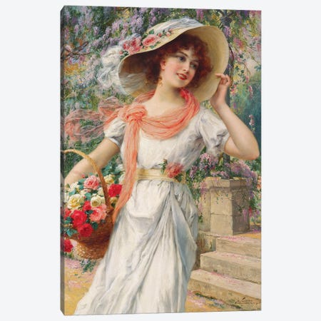 The Flower Girl  Canvas Print #BMN5517} by Emile Vernon Canvas Wall Art