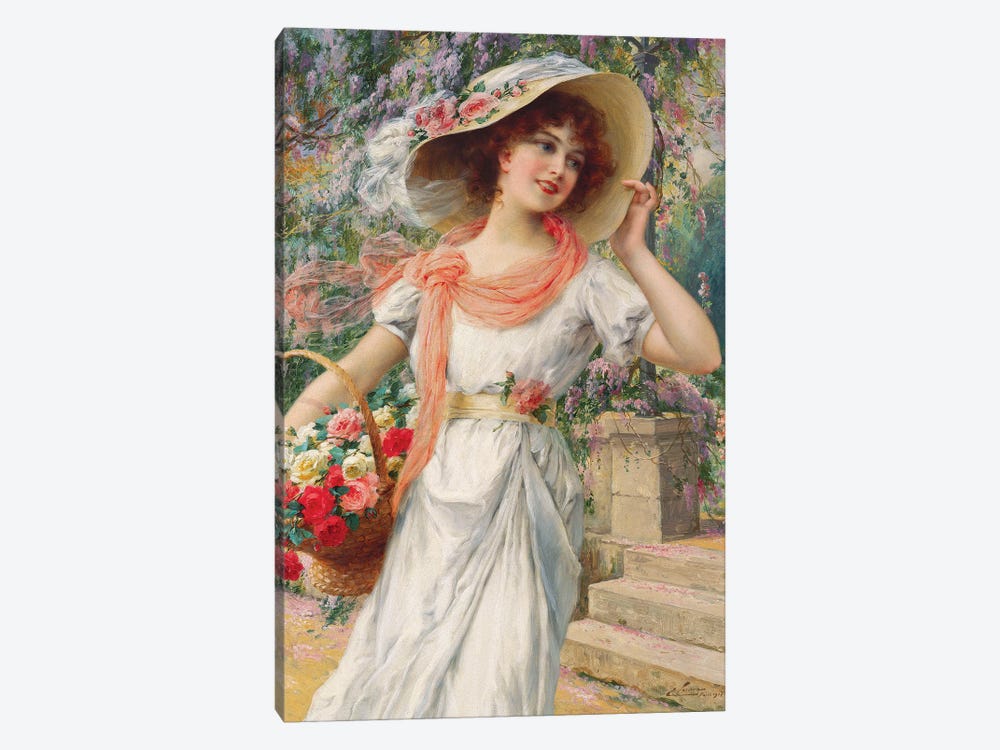 The Flower Girl  by Emile Vernon 1-piece Canvas Art Print