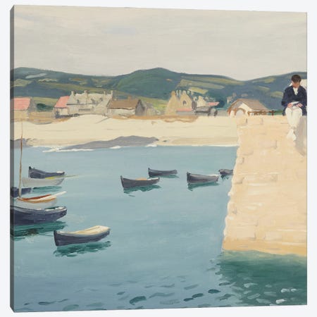 Boy Reading on a Harbour's Edge  Canvas Print #BMN5525} by William Strang Canvas Art Print