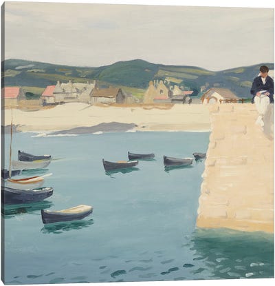 Boy Reading on a Harbour's Edge  Canvas Art Print