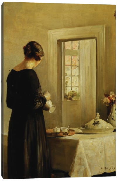 An Interior with a Woman at a Table  Canvas Art Print