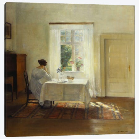 A Woman Seated at a Table by a Window  Canvas Print #BMN5546} by Carl Holsoe Canvas Print