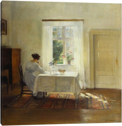 A Woman Seated at a Table by a Window  Canvas Art Print