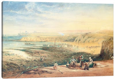 Cullercoats looking towards Tynemouth, Northumberland, with fisherfolk in the foreground, 1836  Canvas Art Print