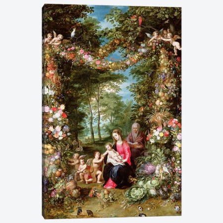 The Virgin And Child With The Infant St. John The Baptist, St. Anne And Angels Canvas Print #BMN5561} by Jan Brueghel Canvas Wall Art