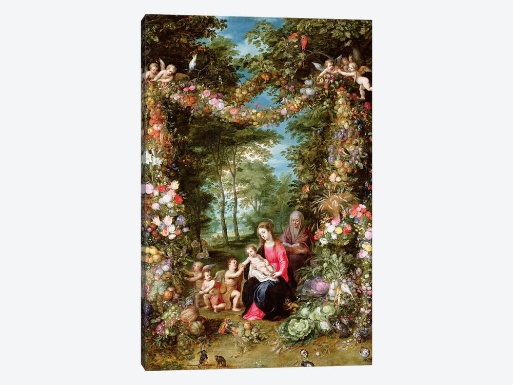 The Virgin And Child With The Infant St. John The Baptist, St. Anne And Angels by Jan Brueghel 1-piece Canvas Art