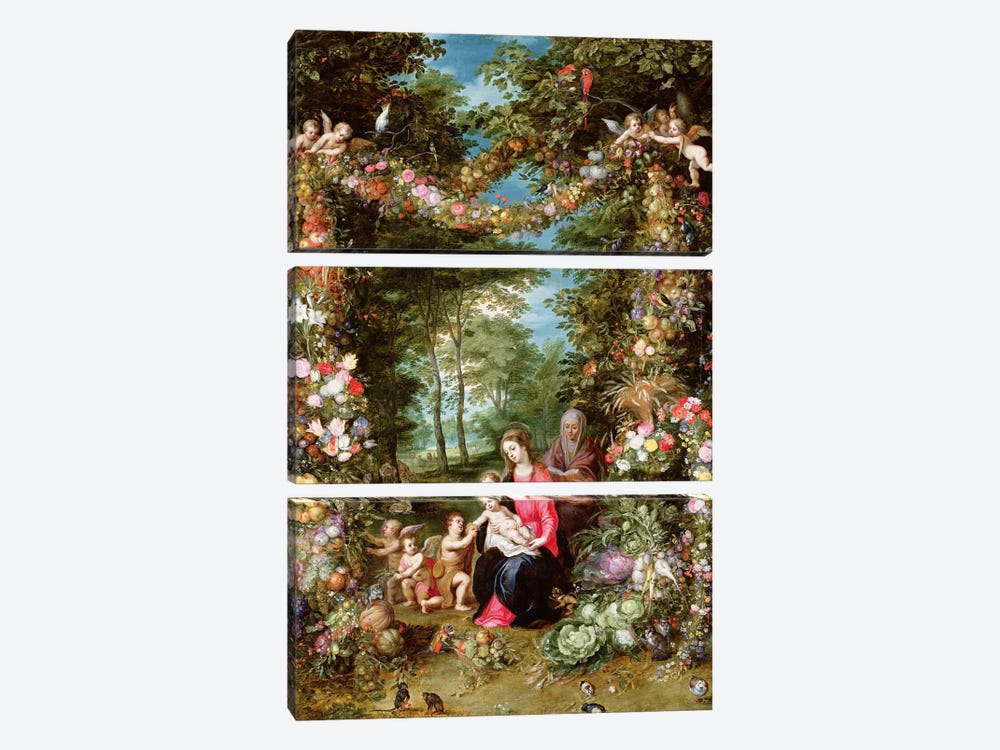 The Virgin And Child With The Infant St. John The Baptist, St. Anne And Angels by Jan Brueghel 3-piece Canvas Artwork