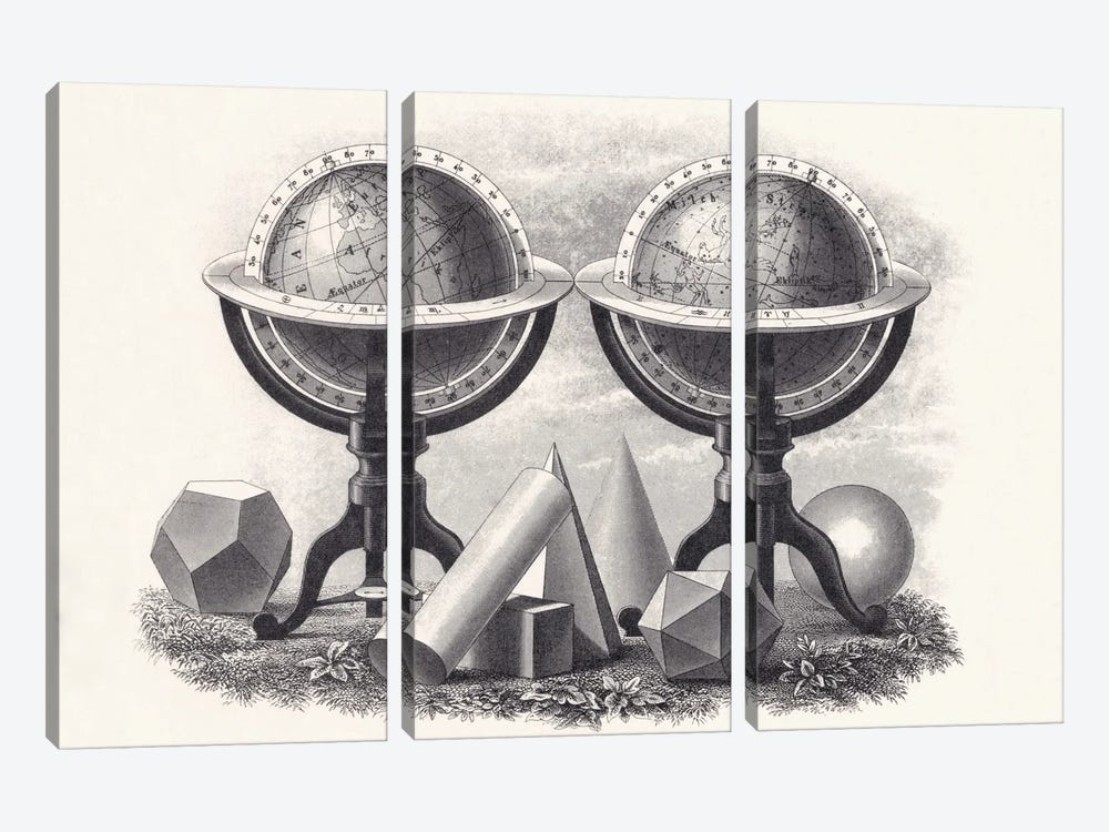 Globes of the Earth and the Heavens with Geometrical Forms  3-piece Canvas Artwork