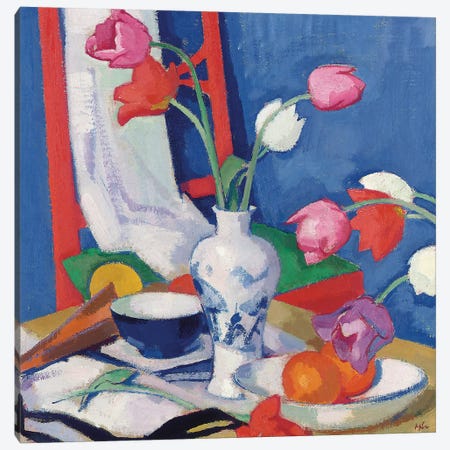 Red Chair and Tulips, c.1919  Canvas Print #BMN5582} by Samuel John Peploe Canvas Wall Art