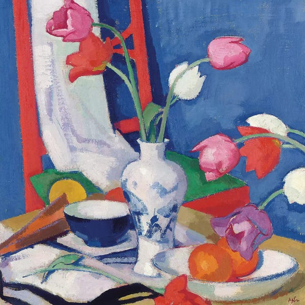 Pottery Still Life: Red Chair and Tulips, c.1919  by Samuel John Peploe