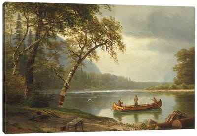 Salmon fishing on the Caspapediac River  Canvas Art Print - Albert Bierstadt