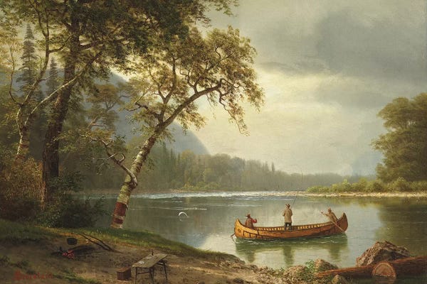 Albert Bierstadt: Salmon fishing on the Caspapediac River  by Albert Bierstadt