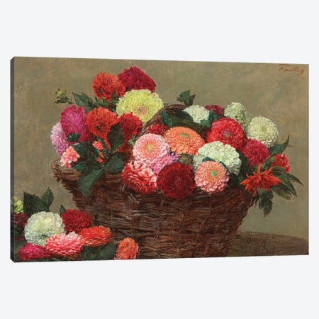 Basket of dahlias, 1893  Canvas Print #BMN5593} by Ignace Henri Jean Theodore Fantin-Latour Canvas Print