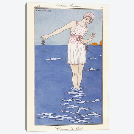 Parisian clothing: Bathing costume, 1913 (coloured print) Canvas Print #BMN55} by George Barbier Canvas Art