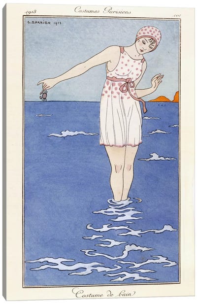 Parisian clothing: Bathing costume, 1913 (coloured print) Canvas Art Print - Art Deco