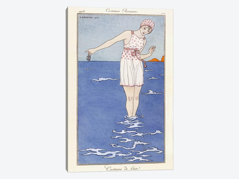 Parisian clothing: Bathing costume, 1913 (coloured print) by George Barbier 1-piece Canvas Art