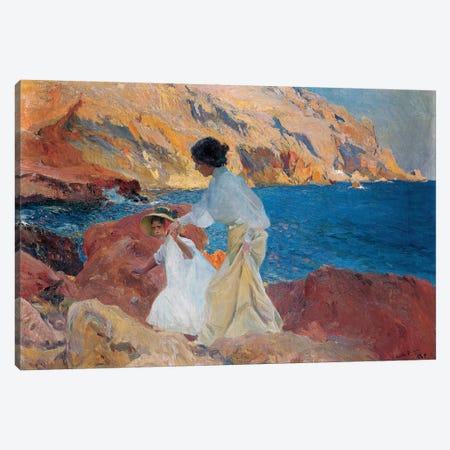 Clotilde and Elena on the Rocks, Javea, 1905  Canvas Print #BMN5603} by Joaquin Sorolla y Bastida Art Print