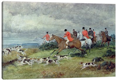Fox Hunting in Surrey, 19th century  Canvas Art Print - Horseback Art