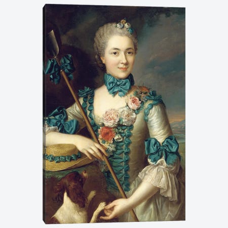 Portrait of a lady, said to be Madame Louise Suzanne Edmee Martel as a shepherdess  Canvas Print #BMN5622} by French School Canvas Print