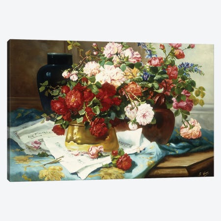 Still Life with Flowers and Sheet Music, c.1877  Canvas Print #BMN5645} by Jules Etienne Carot Canvas Wall Art