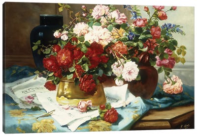 Still Life with Flowers and Sheet Music, c.1877  Canvas Art Print
