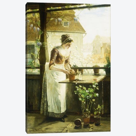 Woman Potting Flowers, 1890  Canvas Print #BMN5664} by C. Hendrick Nordenberg Canvas Wall Art