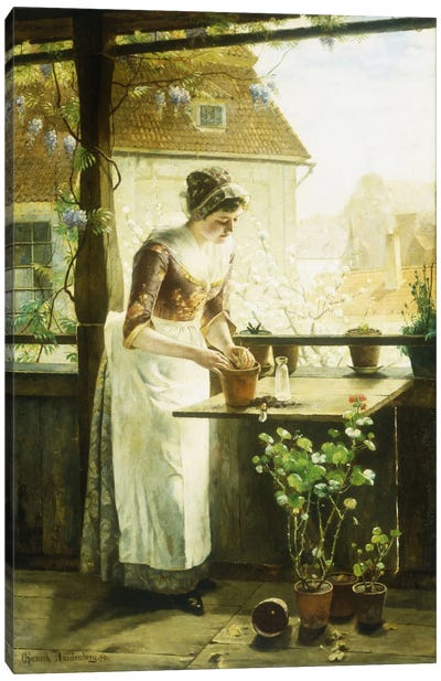 Woman Potting Flowers, 1890  Canvas Art Print