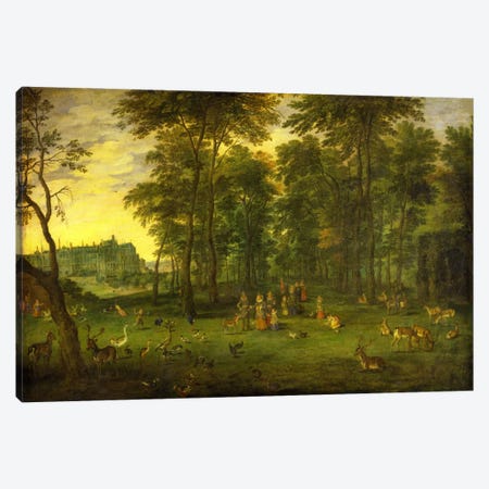 Austria's Archduke Albrecht VII & Archduchess Isabella Clara Eugenia Walking In The Park Of The Royal Castle In Brussels, 1621  Canvas Print #BMN5680} by Jan Brueghel the Younger Canvas Print
