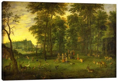 Austria's Archduke Albrecht VII & Archduchess Isabella Clara Eugenia Walking In The Park Of The Royal Castle In Brussels, 1621  Canvas Art Print