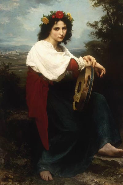 Italian woman with a tambourine, 1872  by William-Adolphe Bouguereau metal wall art