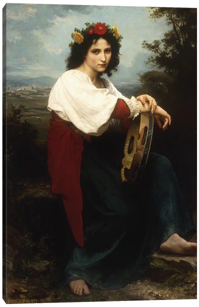 Italian woman with a tambourine, 1872  Canvas Art Print - William Adolphe Bouguereau
