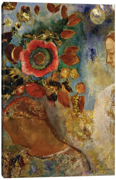 Two Young Girls with Flowers; Deux Jeunes Filles en Fleurs, 1912  Canvas Art Print - Odilon Redon