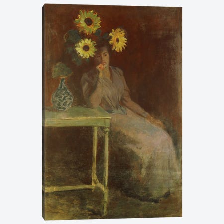 Suzanne with Sunflowers (Suzanne aux Soleils), c.1889  Canvas Print #BMN5747} by Claude Monet Art Print